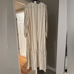 Chic Cream Striped Long Sleeve Dress